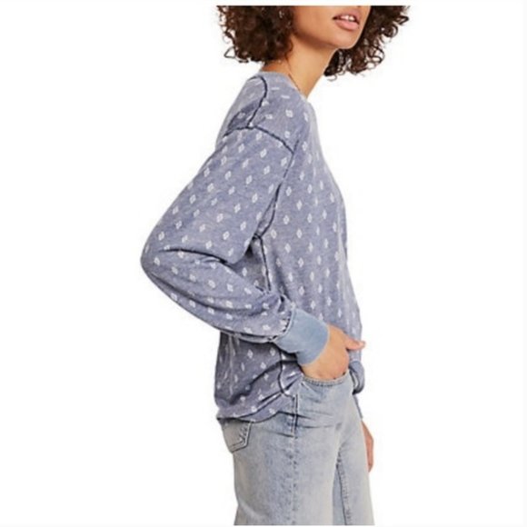 NWT Free People Arielle Indigo Long Sleeve Tee Top - Picture 4 of 4